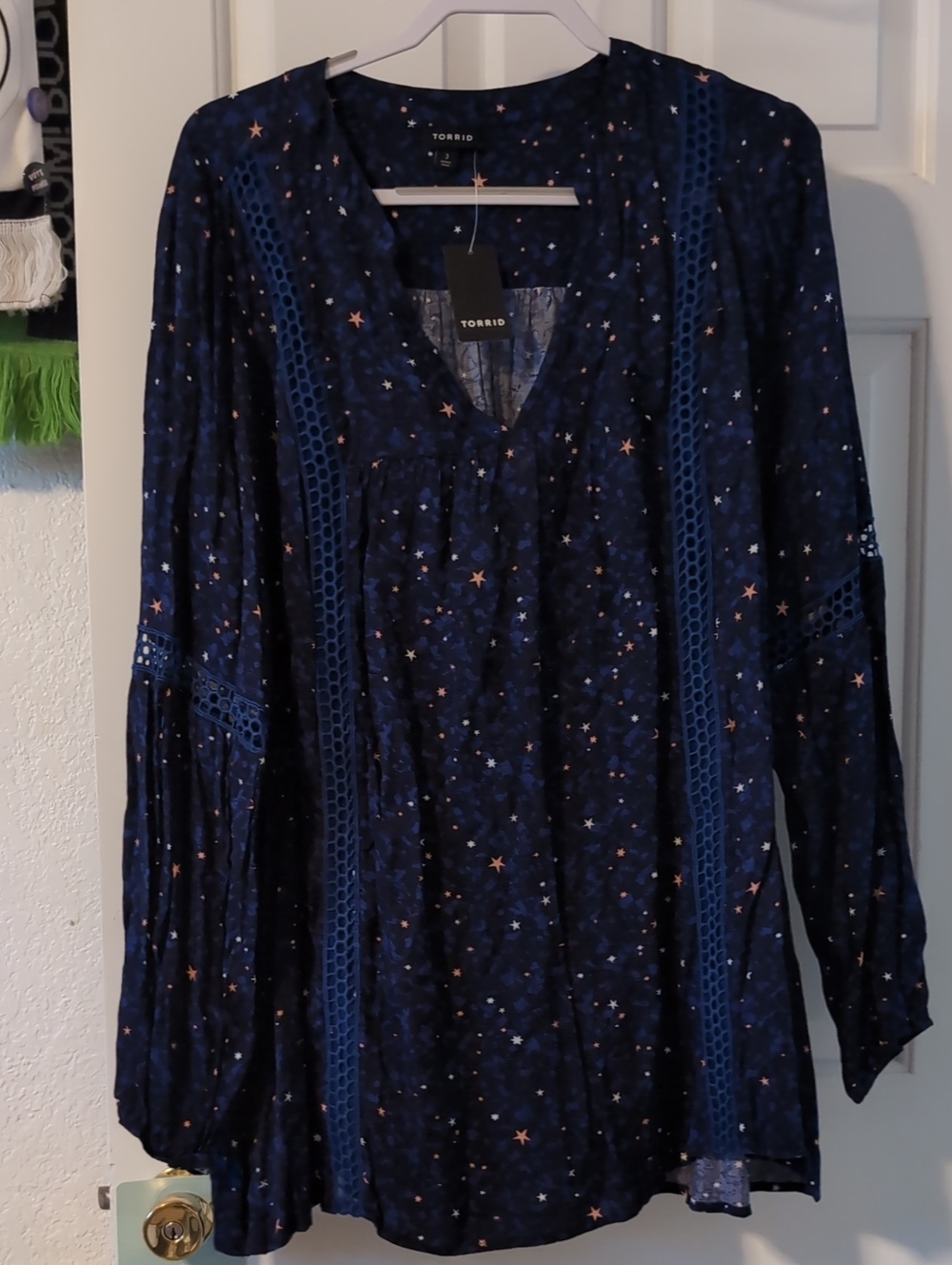 torrid Navy Star-Print V-Neck Tunic with Lace Insets